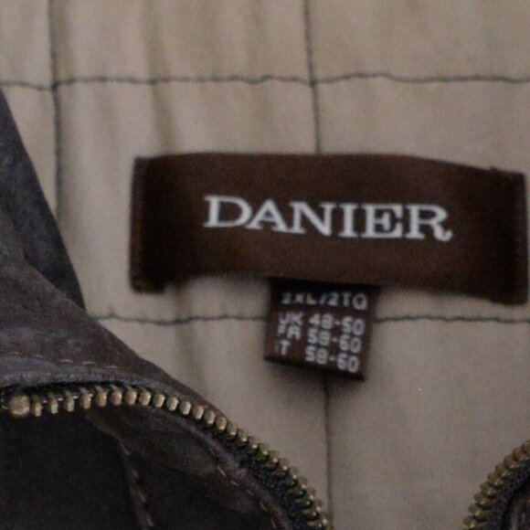 Vintage Danier Brown 100% Suede Leather Cotton Lined Zip Up Moto Jacket 2XL - Picture 11 of 15